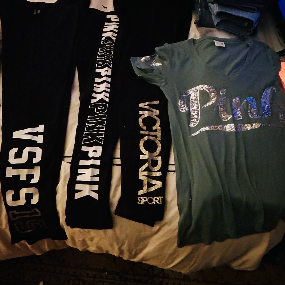 PINK Victoria's Secret Teal Kids Tee with Silver Logo